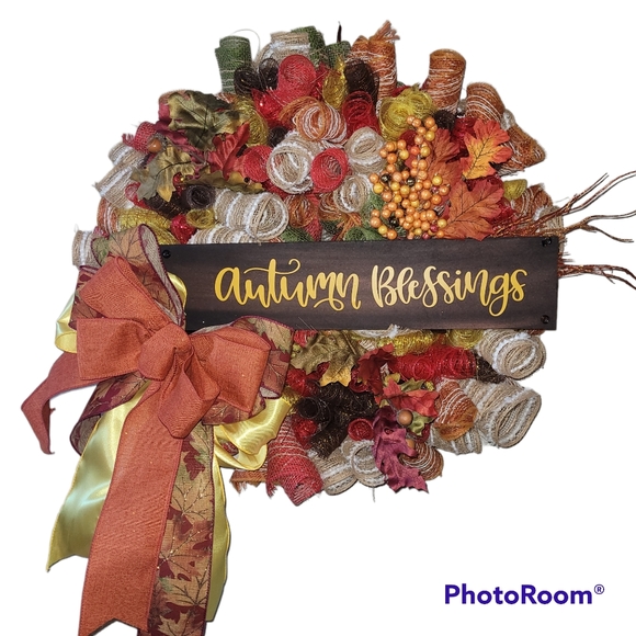Autumn Blessings Wreath With Bow - Picture 1 of 1